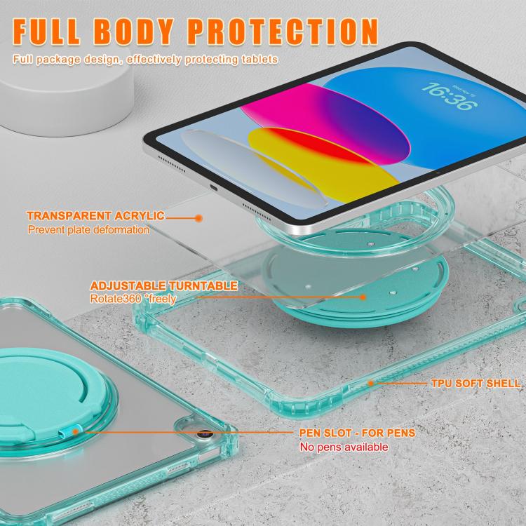 For iPad 2025 / 2022 Rotation Ring Handle TPU Hybrid Clear PC Tablet Case(Light Green) - iPad 2025 / 2022 Cases by buy2fix | Online Shopping UK | buy2fix