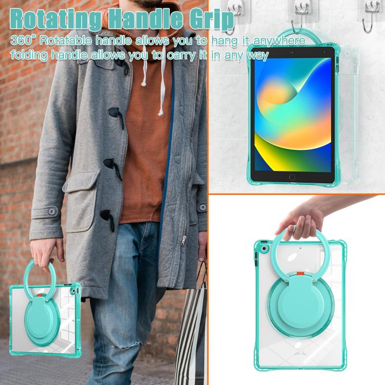 For iPad 2025 / 2022 Rotation Ring Handle TPU Hybrid Clear PC Tablet Case(Light Green) - iPad 2025 / 2022 Cases by buy2fix | Online Shopping UK | buy2fix
