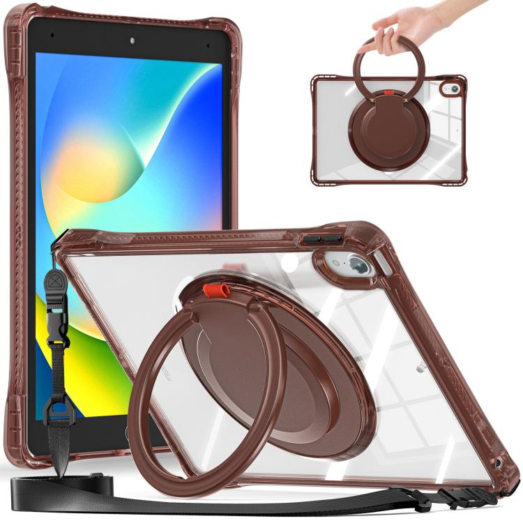 For iPad 2025 / 2022 Rotation Ring Handle TPU Hybrid Clear PC Tablet Case(Chocolate) - iPad 2025 / 2022 Cases by buy2fix | Online Shopping UK | buy2fix