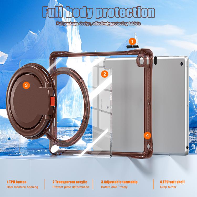 For iPad 2025 / 2022 Rotation Ring Handle TPU Hybrid Clear PC Tablet Case(Chocolate) - iPad 2025 / 2022 Cases by buy2fix | Online Shopping UK | buy2fix