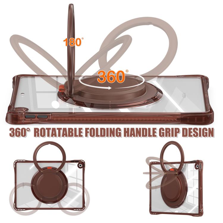 For iPad 2025 / 2022 Rotation Ring Handle TPU Hybrid Clear PC Tablet Case(Chocolate) - iPad 2025 / 2022 Cases by buy2fix | Online Shopping UK | buy2fix