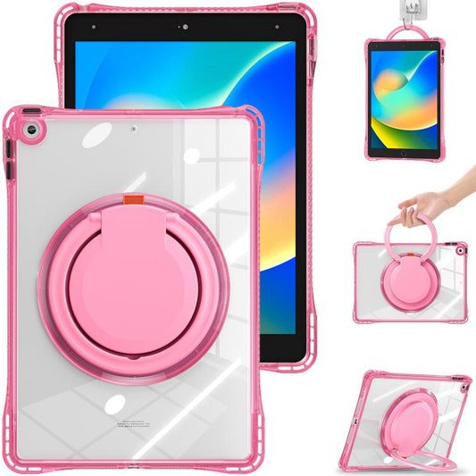 For iPad 10.2 2021 / 2020 / 2019 Rotation Ring Handle TPU Hybrid Clear PC Tablet Case(Red Rose) - iPad 10.2 Cases by buy2fix | Online Shopping UK | buy2fix