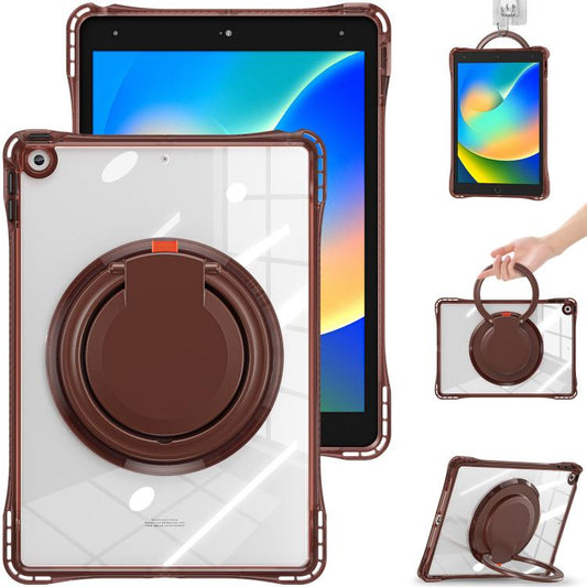 For iPad 10.2 2021 / 2020 / 2019 Rotation Ring Handle TPU Hybrid Clear PC Tablet Case(Chocolate) - iPad 10.2 Cases by buy2fix | Online Shopping UK | buy2fix