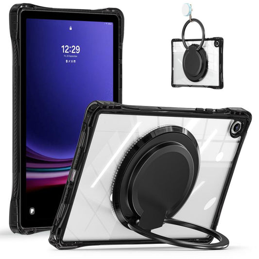 For Samsung Galaxy Tab A9+ Rotation Ring Handle TPU Hybrid Clear PC Tablet Case(Black) - Galaxy Tab A9+ by buy2fix | Online Shopping UK | buy2fix