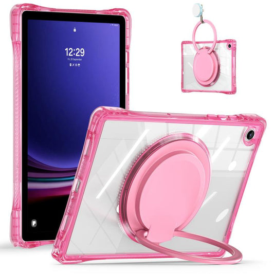For Samsung Galaxy Tab A9+ Rotation Ring Handle TPU Hybrid Clear PC Tablet Case(Red Rose) - Galaxy Tab A9+ by buy2fix | Online Shopping UK | buy2fix