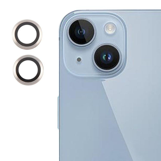 For iPhone 15 Plus / 15 / 14 Plus / 14 Back Camera Cover 9H Tempered Glass Lens Film(Silver)