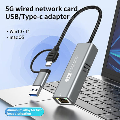 USB-C / Type-C and USB3.0 to RJ45 5G Gigabit Wired Ethernet Network Adapter(Grey) - USB Network Adapter by buy2fix | Online Shopping UK | buy2fix