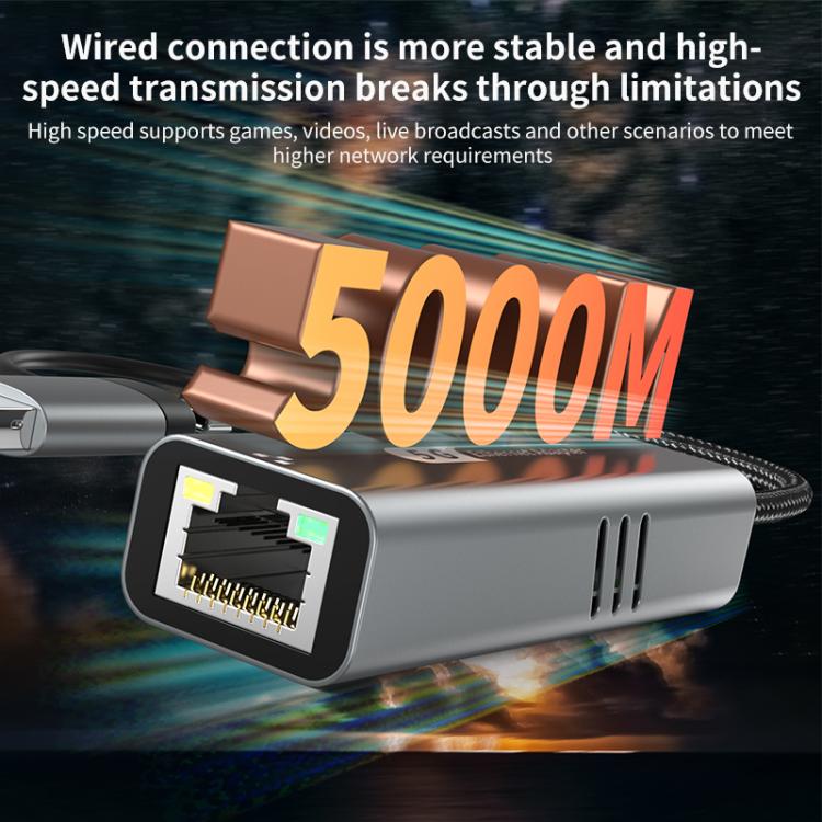 USB-C / Type-C and USB3.0 to RJ45 5G Gigabit Wired Ethernet Network Adapter(Grey) - USB Network Adapter by buy2fix | Online Shopping UK | buy2fix