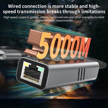 USB-C / Type-C and USB3.0 to RJ45 5G Gigabit Wired Ethernet Network Adapter(Grey) - USB Network Adapter by buy2fix | Online Shopping UK | buy2fix