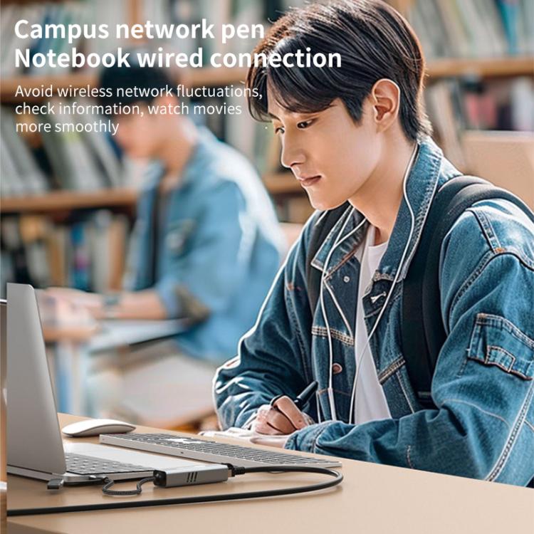 USB-C / Type-C and USB3.0 to RJ45 5G Gigabit Wired Ethernet Network Adapter(Grey) - USB Network Adapter by buy2fix | Online Shopping UK | buy2fix