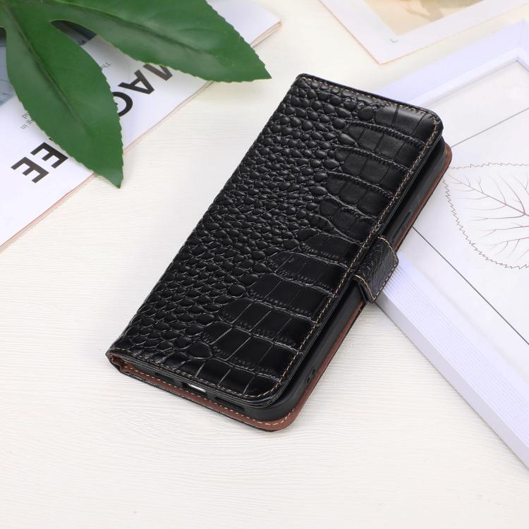 For Samsung Galaxy S25 Edge 5G Crocodile Top Layer Cowhide Leather Phone Case(Black) - Galaxy S25 Edge 5G Cases by buy2fix | Online Shopping UK | buy2fix