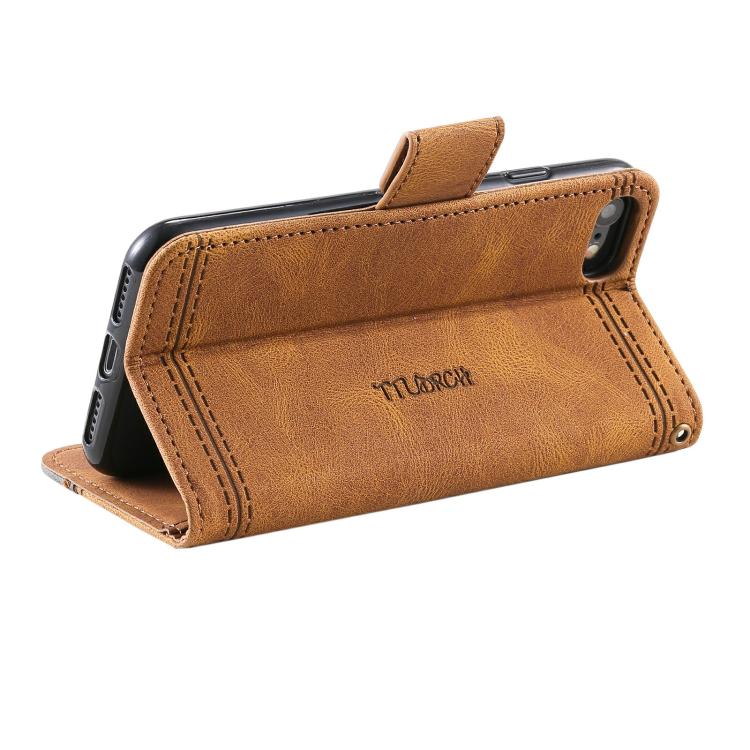 For iPhone 16e TTUDRCH Embossed Line Splicing Leather Phone Case(Brown) - iPhone 16e Cases by buy2fix | Online Shopping UK | buy2fix