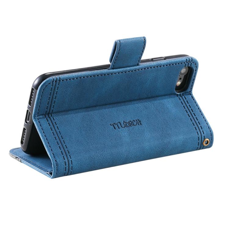 For iPhone 16e TTUDRCH Embossed Line Splicing Leather Phone Case(Blue) - iPhone 16e Cases by buy2fix | Online Shopping UK | buy2fix