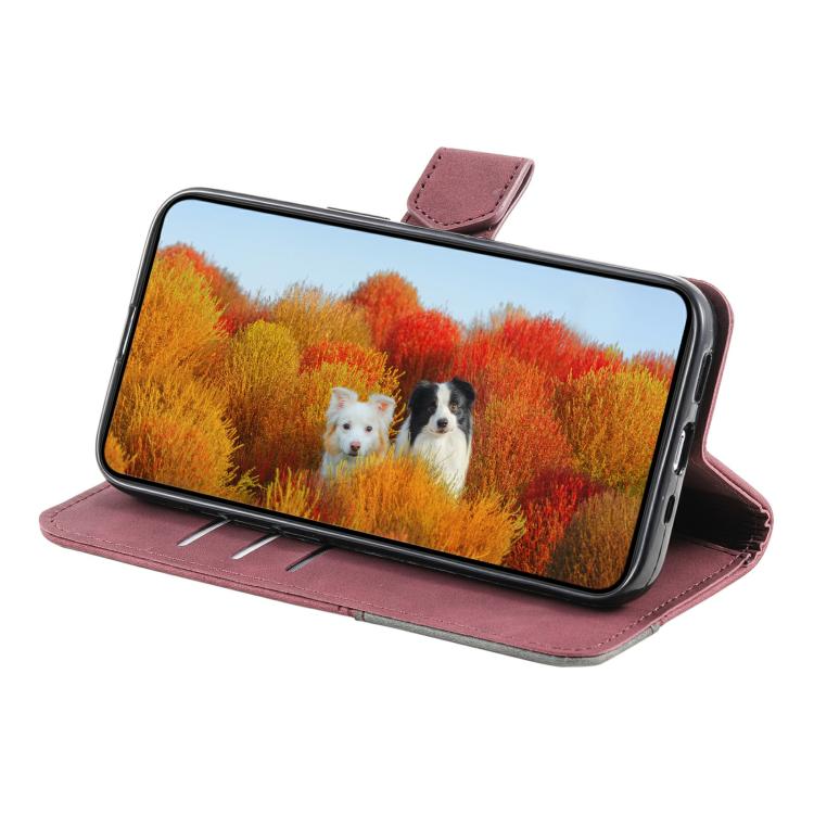 For iPhone 16e TTUDRCH Embossed Line Splicing Leather Phone Case(Wine Red) - iPhone 16e Cases by buy2fix | Online Shopping UK | buy2fix