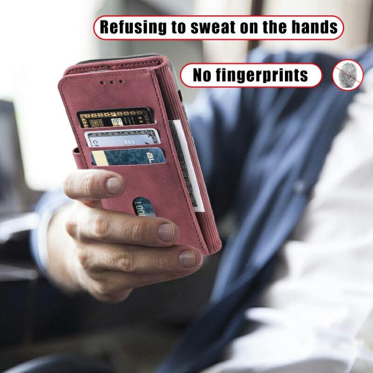 For iPhone 16e TTUDRCH Embossed Line Splicing Leather Phone Case(Wine Red) - iPhone 16e Cases by buy2fix | Online Shopping UK | buy2fix