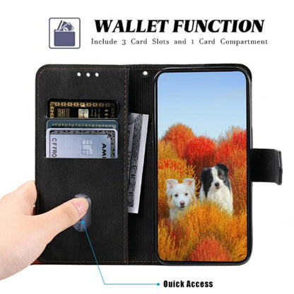 For iPhone 16e TTUDRCH Embossed Line Splicing Leather Phone Case(Black) - iPhone 16e Cases by buy2fix | Online Shopping UK | buy2fix