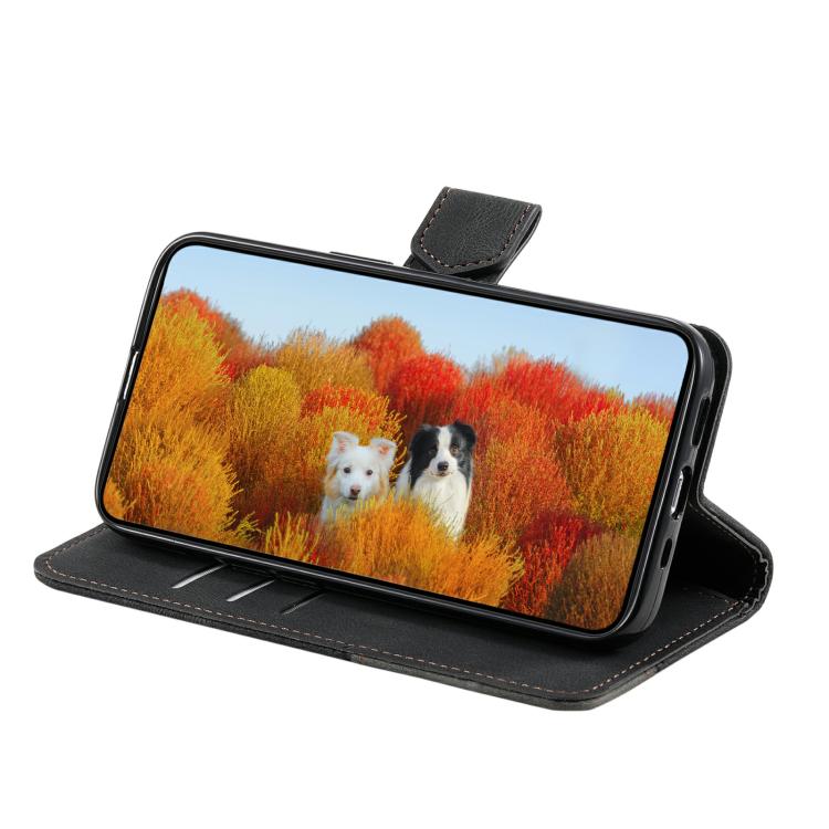 For iPhone 16e TTUDRCH Embossed Line Splicing Leather Phone Case(Black) - iPhone 16e Cases by buy2fix | Online Shopping UK | buy2fix