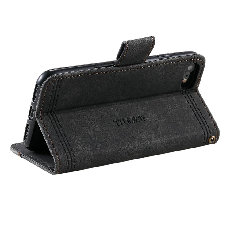 For iPhone 16e TTUDRCH Embossed Line Splicing Leather Phone Case(Black) - iPhone 16e Cases by buy2fix | Online Shopping UK | buy2fix