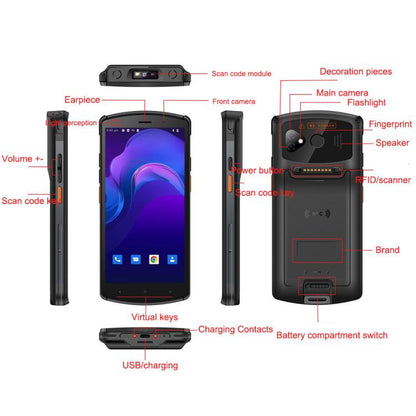 UNIWA V7S PDA Barcode Scanner Rugged Phone, 4GB+64GB, 5.7 inch Android 12 Mediatek MT6762 Octa Core, NFC, Network: 4G, Plug:UK Plug(Black) - UNIWA by UNIWA | Online Shopping UK | buy2fix