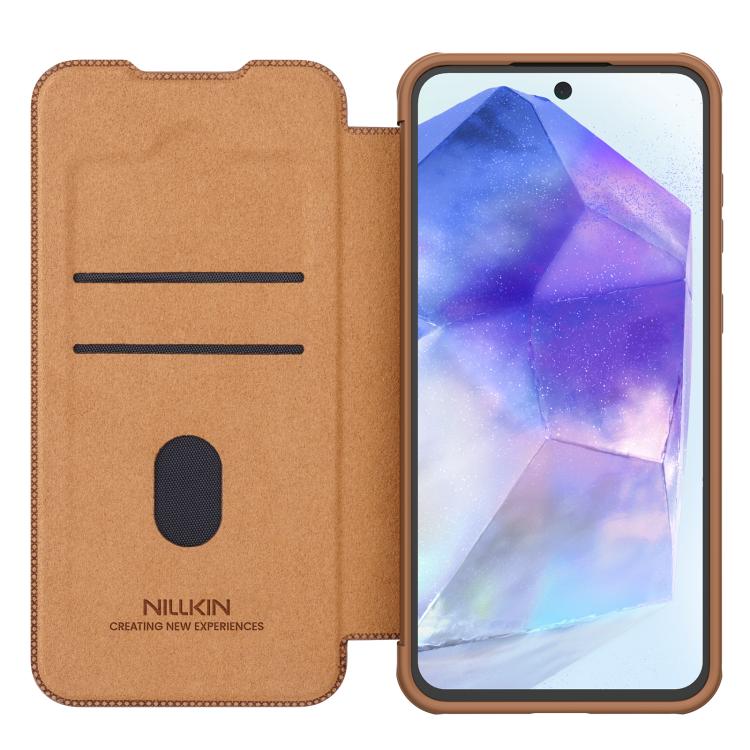 For Samsung Galaxy A56 5G NILLKIN QIN Series Pro Sliding Camera Cover Design Leather Phone Case(Brown) - Galaxy Phone Cases by NILLKIN | Online Shopping UK | buy2fix