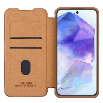For Samsung Galaxy A56 5G NILLKIN QIN Series Pro Sliding Camera Cover Design Leather Phone Case(Brown) - Galaxy Phone Cases by NILLKIN | Online Shopping UK | buy2fix