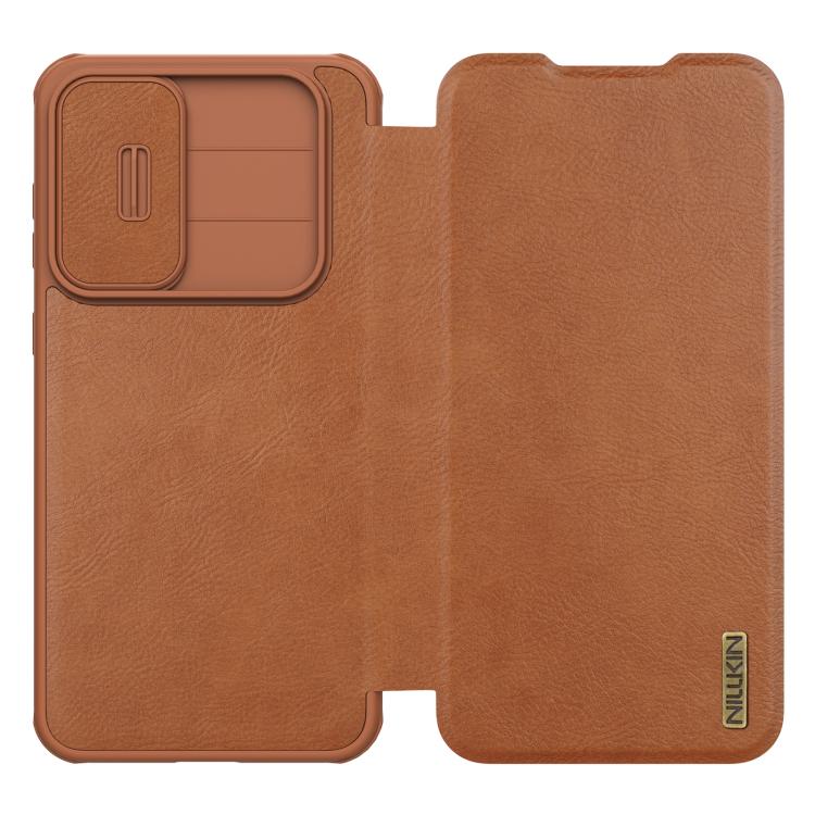 For Samsung Galaxy A56 5G NILLKIN QIN Series Pro Sliding Camera Cover Design Leather Phone Case(Brown) - Galaxy Phone Cases by NILLKIN | Online Shopping UK | buy2fix