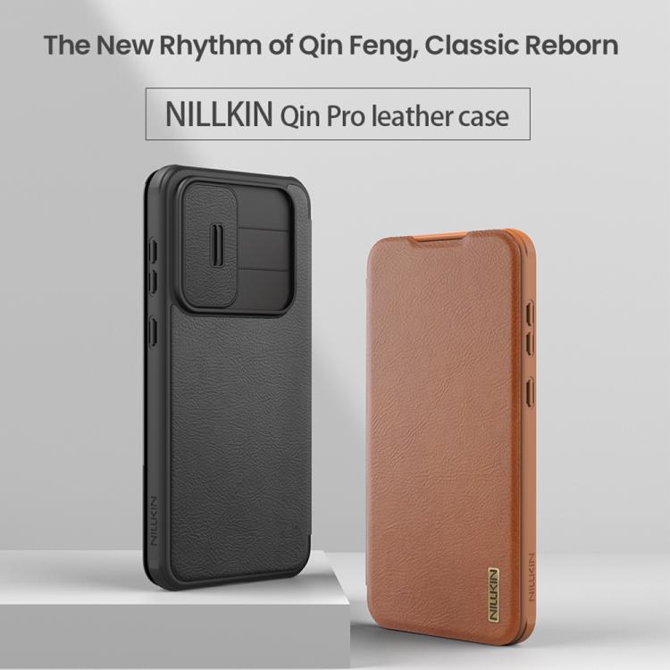 For Samsung Galaxy A56 5G NILLKIN QIN Series Pro Sliding Camera Cover Design Leather Phone Case(Brown) - Galaxy Phone Cases by NILLKIN | Online Shopping UK | buy2fix
