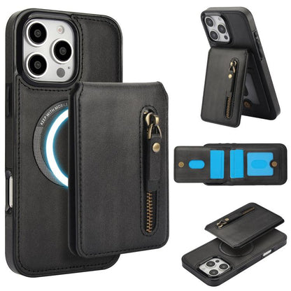 For iPhone 16 Pro Max Zipper Wallet Split MagSafe Leather Back Phone Case(Black) - iPhone 16 Pro Max Cases by buy2fix | Online Shopping UK | buy2fix