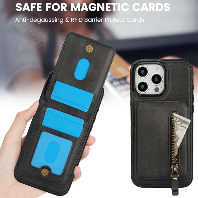 For iPhone 16 Pro Max Zipper Wallet Split MagSafe Leather Back Phone Case(Black) - iPhone 16 Pro Max Cases by buy2fix | Online Shopping UK | buy2fix