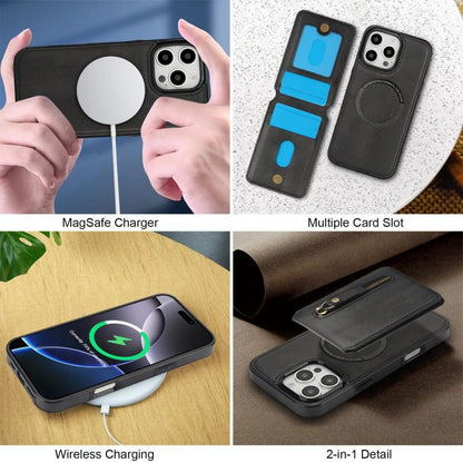 For iPhone 16 Pro Max Zipper Wallet Split MagSafe Leather Back Phone Case(Black) - iPhone 16 Pro Max Cases by buy2fix | Online Shopping UK | buy2fix