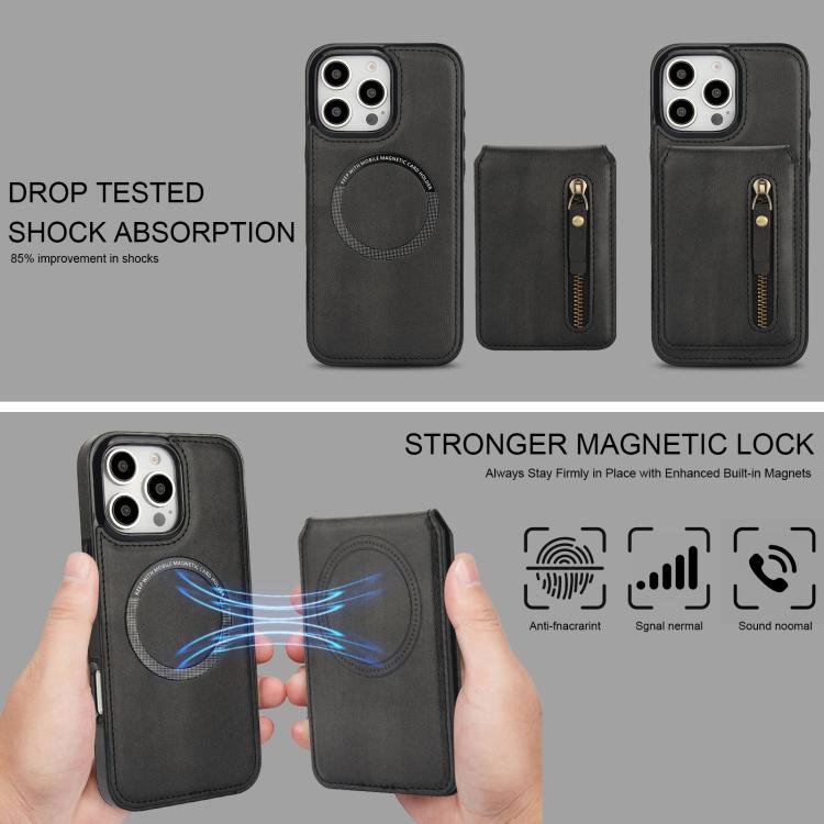 For iPhone 16 Pro Max Zipper Wallet Split MagSafe Leather Back Phone Case(Black) - iPhone 16 Pro Max Cases by buy2fix | Online Shopping UK | buy2fix