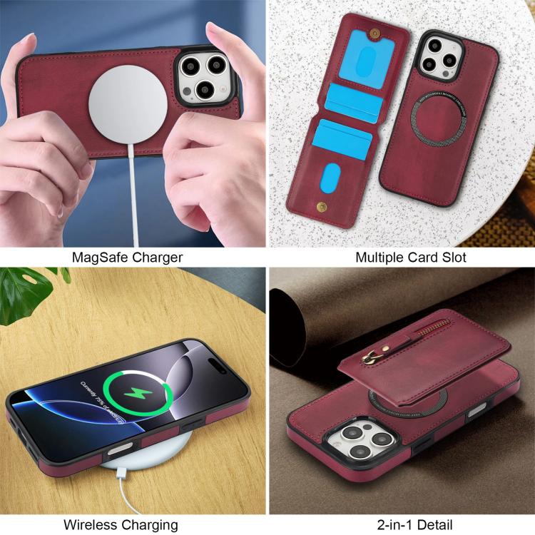 For iPhone 16 Pro Max Zipper Wallet Split MagSafe Leather Back Phone Case(Red) - iPhone 16 Pro Max Cases by buy2fix | Online Shopping UK | buy2fix