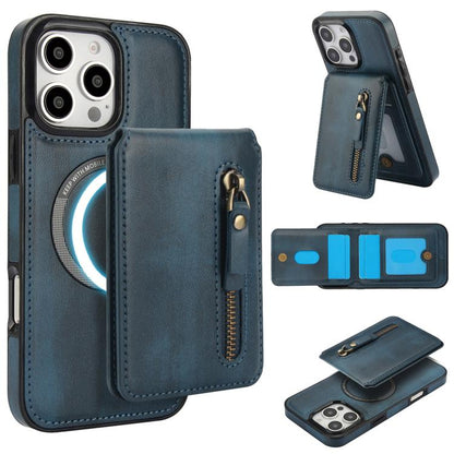 For iPhone 16 Pro Max Zipper Wallet Split MagSafe Leather Back Phone Case(Blue) - iPhone 16 Pro Max Cases by buy2fix | Online Shopping UK | buy2fix