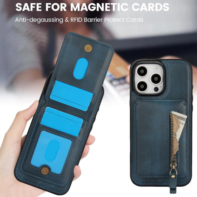 For iPhone 16 Pro Max Zipper Wallet Split MagSafe Leather Back Phone Case(Blue) - iPhone 16 Pro Max Cases by buy2fix | Online Shopping UK | buy2fix