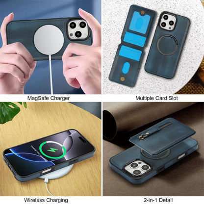 For iPhone 16 Pro Max Zipper Wallet Split MagSafe Leather Back Phone Case(Blue) - iPhone 16 Pro Max Cases by buy2fix | Online Shopping UK | buy2fix