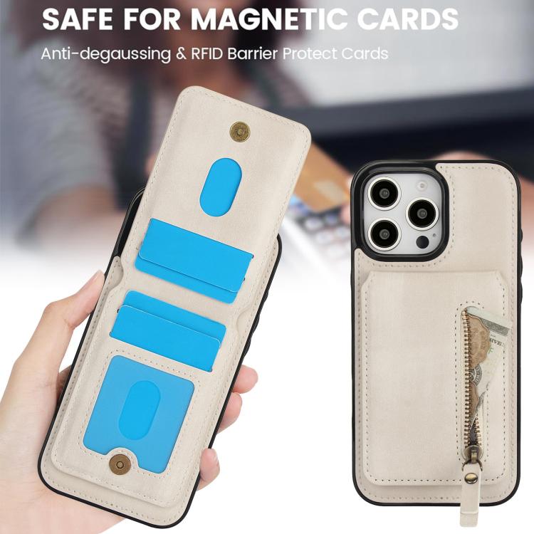 For iPhone 16 Pro Zipper Wallet Split MagSafe Leather Back Phone Case(White) - iPhone 16 Pro Cases by buy2fix | Online Shopping UK | buy2fix