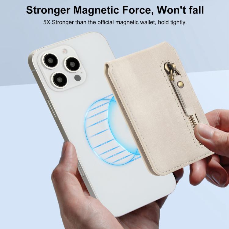 For iPhone 16 Pro Zipper Wallet Split MagSafe Leather Back Phone Case(White) - iPhone 16 Pro Cases by buy2fix | Online Shopping UK | buy2fix