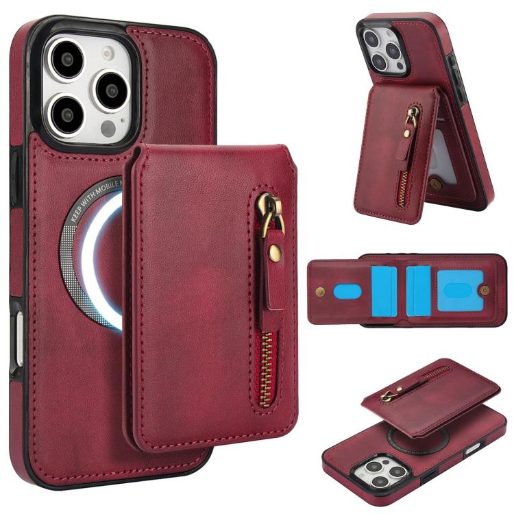 For iPhone 16 Pro Zipper Wallet Split MagSafe Leather Back Phone Case(Red) - iPhone 16 Pro Cases by buy2fix | Online Shopping UK | buy2fix