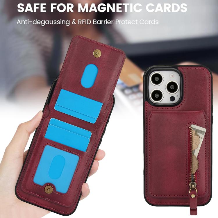 For iPhone 16 Pro Zipper Wallet Split MagSafe Leather Back Phone Case(Red) - iPhone 16 Pro Cases by buy2fix | Online Shopping UK | buy2fix