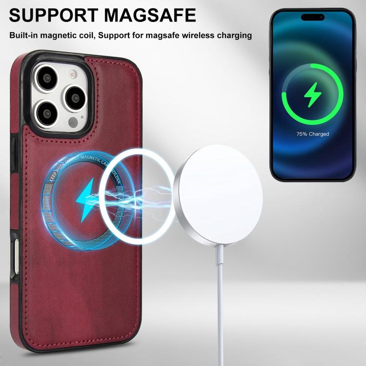 For iPhone 16 Pro Zipper Wallet Split MagSafe Leather Back Phone Case(Red) - iPhone 16 Pro Cases by buy2fix | Online Shopping UK | buy2fix