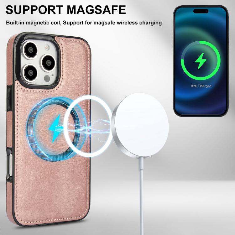 For iPhone 16 Pro Zipper Wallet Split MagSafe Leather Back Phone Case(Rose Gold) - iPhone 16 Pro Cases by buy2fix | Online Shopping UK | buy2fix
