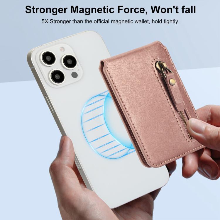 For iPhone 16 Pro Zipper Wallet Split MagSafe Leather Back Phone Case(Rose Gold) - iPhone 16 Pro Cases by buy2fix | Online Shopping UK | buy2fix