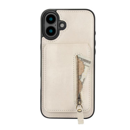 For iPhone 16 Zipper Wallet Split MagSafe Leather Back Phone Case(White) - iPhone 16 Cases by buy2fix | Online Shopping UK | buy2fix