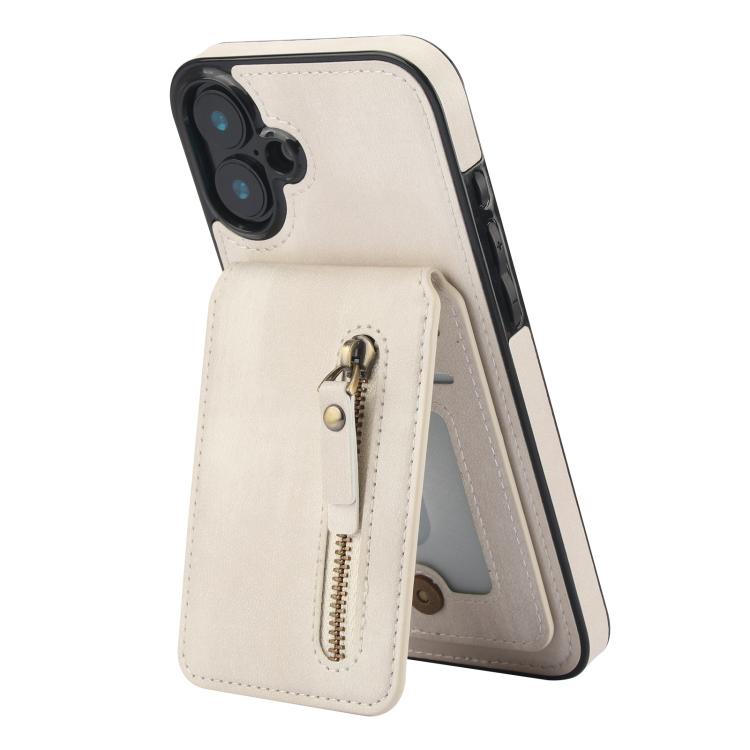 For iPhone 16 Zipper Wallet Split MagSafe Leather Back Phone Case(White) - iPhone 16 Cases by buy2fix | Online Shopping UK | buy2fix