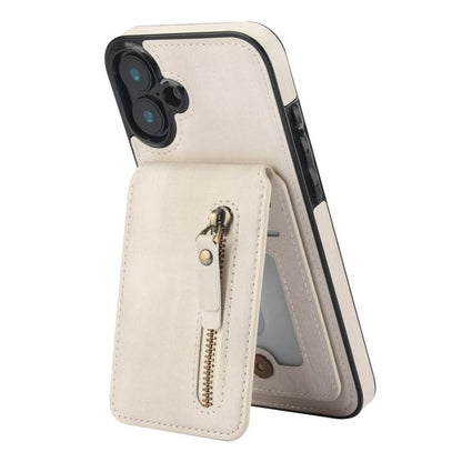 For iPhone 16 Zipper Wallet Split MagSafe Leather Back Phone Case(White) - iPhone 16 Cases by buy2fix | Online Shopping UK | buy2fix