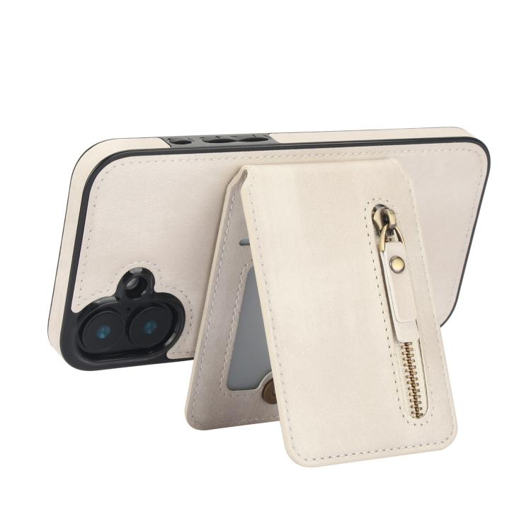 For iPhone 16 Zipper Wallet Split MagSafe Leather Back Phone Case(White) - iPhone 16 Cases by buy2fix | Online Shopping UK | buy2fix