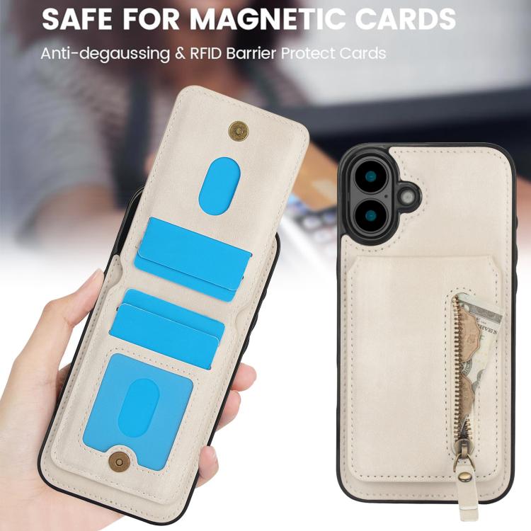 For iPhone 16 Zipper Wallet Split MagSafe Leather Back Phone Case(White) - iPhone 16 Cases by buy2fix | Online Shopping UK | buy2fix