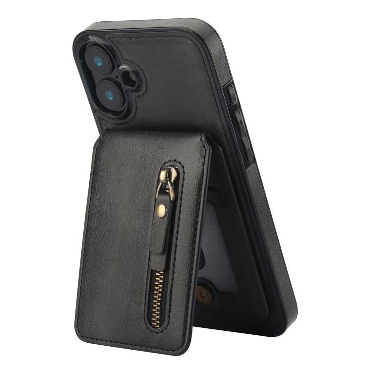 For iPhone 16 Zipper Wallet Split MagSafe Leather Back Phone Case(Black) - iPhone 16 Cases by buy2fix | Online Shopping UK | buy2fix