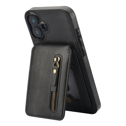 For iPhone 16 Zipper Wallet Split MagSafe Leather Back Phone Case(Black) - iPhone 16 Cases by buy2fix | Online Shopping UK | buy2fix