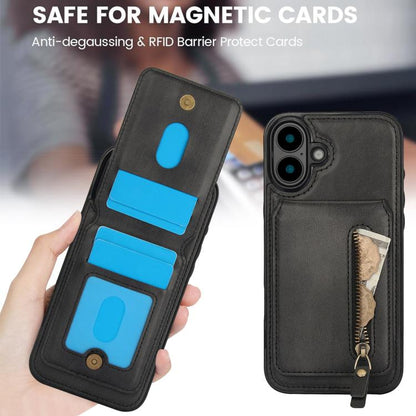 For iPhone 16 Zipper Wallet Split MagSafe Leather Back Phone Case(Black) - iPhone 16 Cases by buy2fix | Online Shopping UK | buy2fix